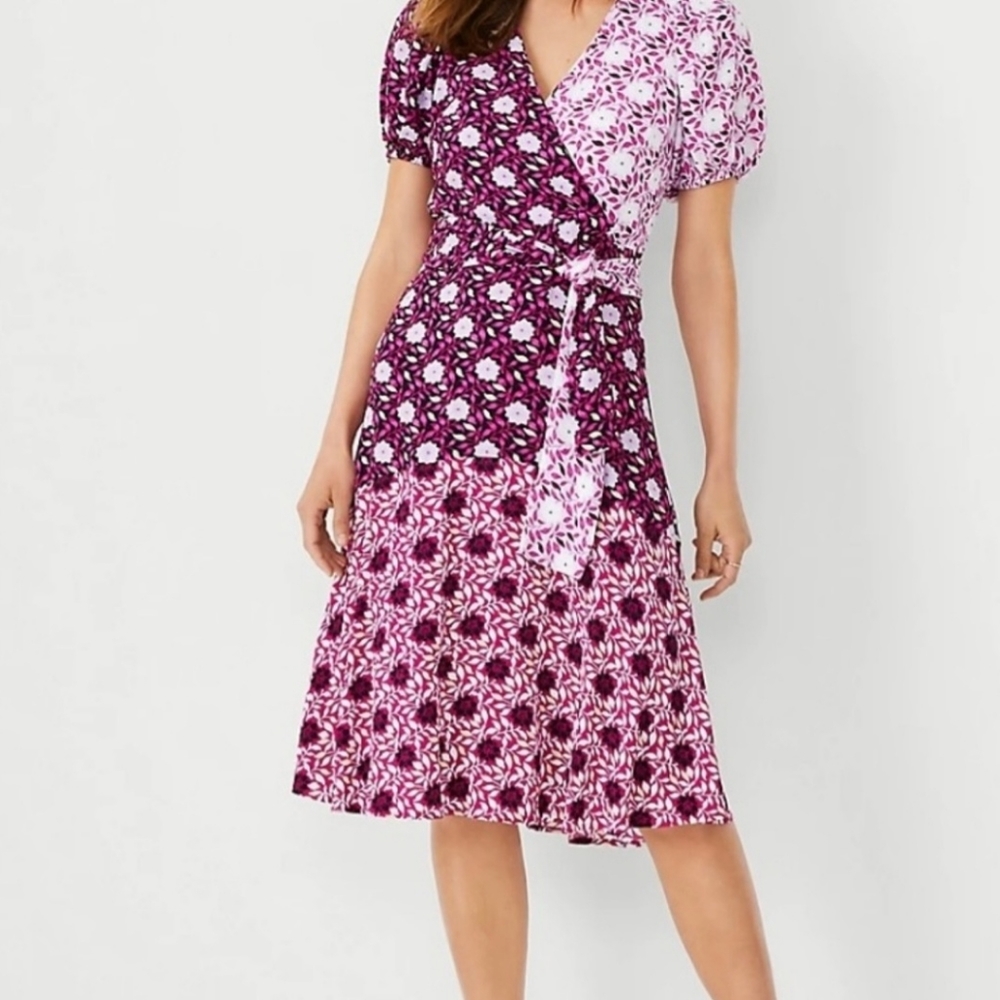 Ann Taylor Mixed Floral Midi Wrap Dress Women's Size 2 Petite NWT Boho Chic